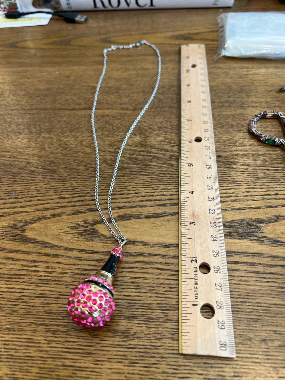 Pink & Black Microphone Pendant on chain